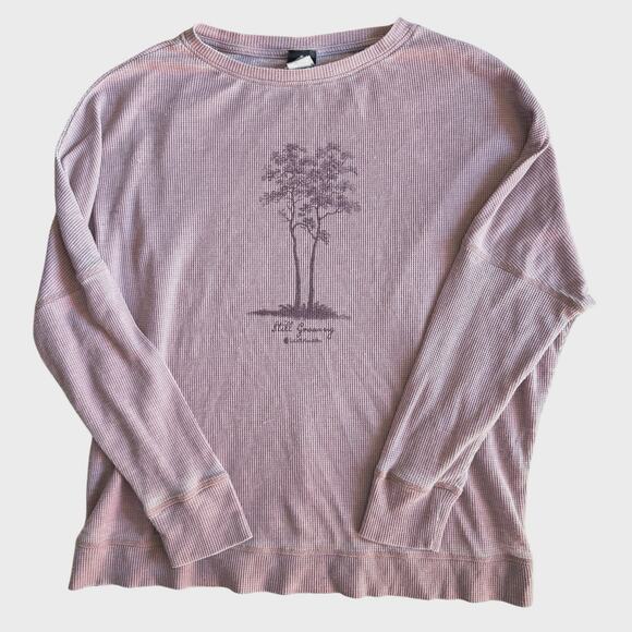 Slightly Buddha Still Growing Waffle Knit Thermal Top OS PinkPurple Tree Graphic - Picture 1 of 11